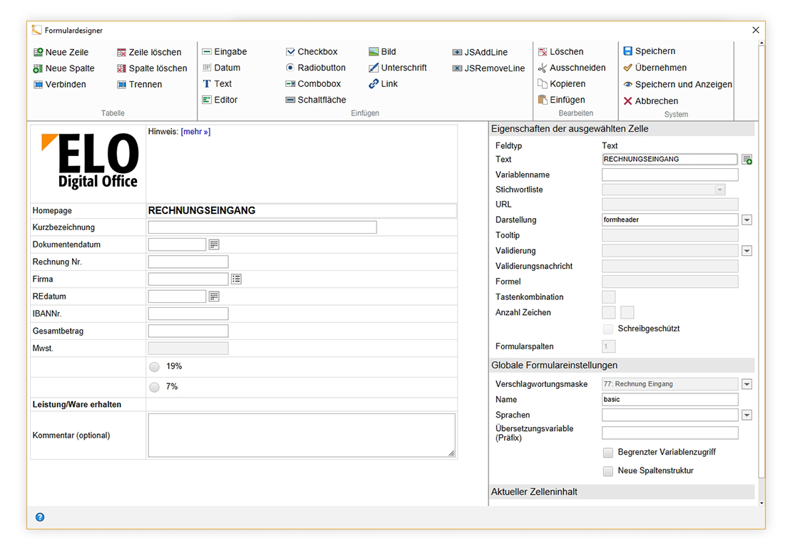Formular Standard Workflow Designer