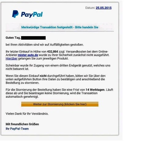 Phishing Mail Beispiel 2